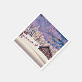 Winterlandschaft Rentier und Blockhütte Wasserfarb Serviette (Ecke)