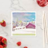 Winterlandschaft Rentier und Blockhütte Wasserfarb Serviette (Beispiel)