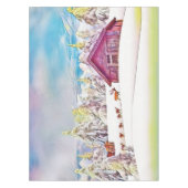 Winterlandschaft Rentier und Blockhütte Wasserfarb Tischdecke (Vorderseite)