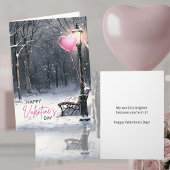 Winterlandschaft – Rosa Herzen Frohes Valentinstag Karte
