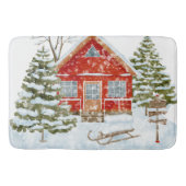 Winterlandschaft Rotes Haus Badematte (Vorderseite)