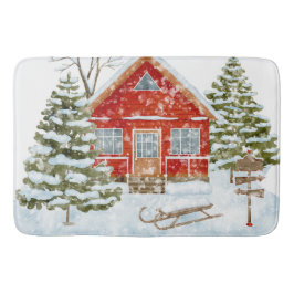 Winterlandschaft Rotes Haus Badematte