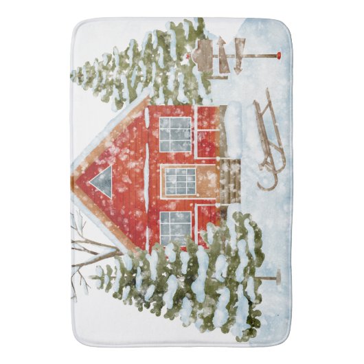 Winterlandschaft Rotes Haus Badematte (Vorderseite Vertikal)