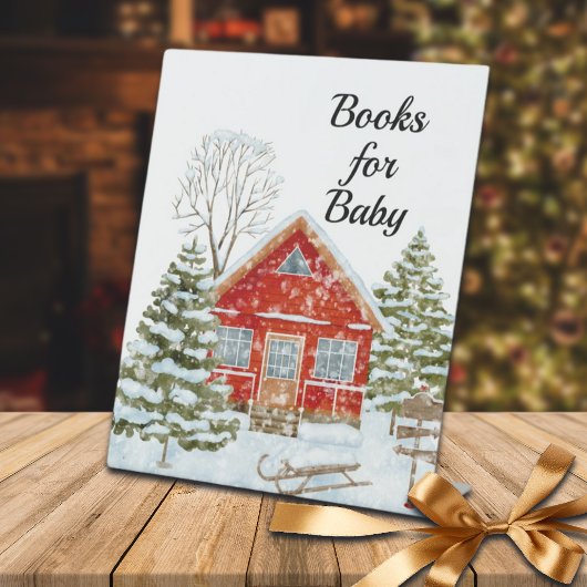 Winterlandschaft Rotes Haus Bücher für Baby Sockelschild