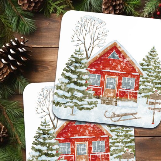 Winterlandschaft Rotes Haus Getränkeuntersetzer