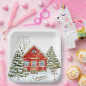 Winterlandschaft Rotes Haus Pappteller (Party)