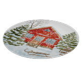 Winterlandschaft Rotes Haus Schneidebrett (Ecke)