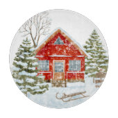 Winterlandschaft Rotes Haus Schneidebrett (Vorderseite)