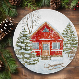 Winterlandschaft Rotes Haus Schneidebrett