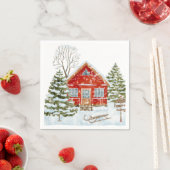 Winterlandschaft Rotes Haus Serviette (Beispiel)