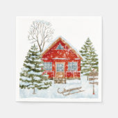 Winterlandschaft Rotes Haus Serviette (Vorderseite)