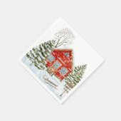 Winterlandschaft Rotes Haus Serviette (Ecke)
