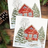 Winterlandschaft Rotes Haus Serviette
