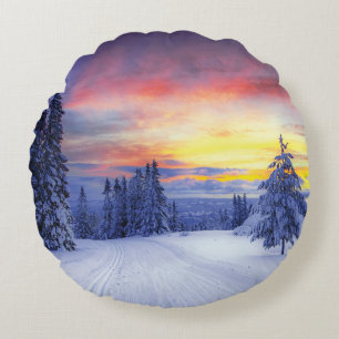 Winterlandschaft Rundes Kissen