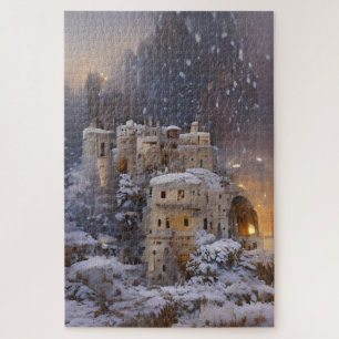 Winterlandschaft, Schloss im Schnee, Retro-Schloss Puzzle