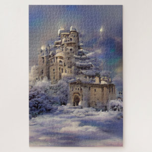 Winterlandschaft, Schloss im Schnee, Retro-Schloss Puzzle