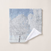 Winterlandschaft Schnee Baum Schneeflocken Badhandtuch Set (Waschlappen)
