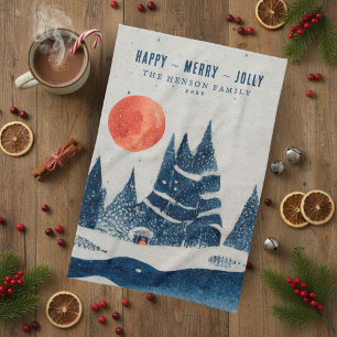 Winterlandschaft Schnee Wald Mond Weihnachten Geschirrtuch