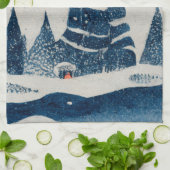 Winterlandschaft Schnee Wald Mond Weihnachten Geschirrtuch (Gefaltet)