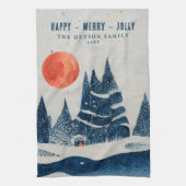 Winterlandschaft Schnee Wald Mond Weihnachten Geschirrtuch (Vertikal)