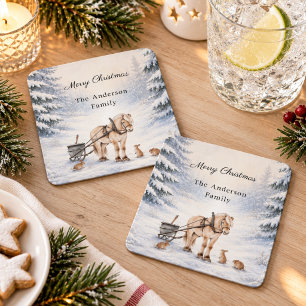 Winterlandschaft Schnee Wald Weihnachtsfeier Rechteckiger Pappuntersetzer