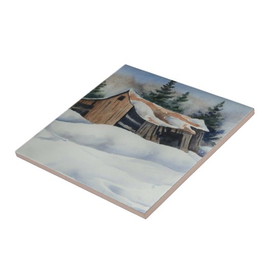 Winterlandschaft schneebedeckte Scheune Tile Fliese (Seite)