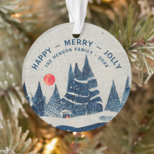 Winterlandschaft Schneewald Familie Moon Ornament