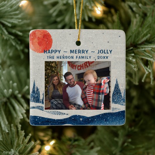 Winterlandschaft Schneewald Moon Foto Weihnachten Keramikornament (Baum)