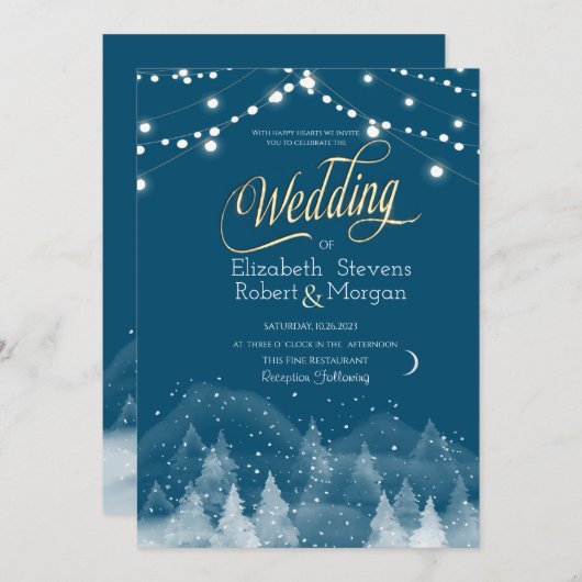 Winterlandschaft Snow-Streichellichter Hochzeit Einladung (Vorne/Hinten)