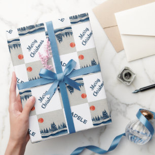 Winterlandschaft Snowy Forest Moon Weihnachten Geschenkpapier