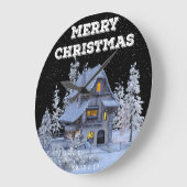 Winterlandschaft Snowy House Frohe Weihnachtsfeier Große Wanduhr (Winkel)