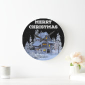 Winterlandschaft Snowy House Frohe Weihnachtsfeier Große Wanduhr (Zuhause)