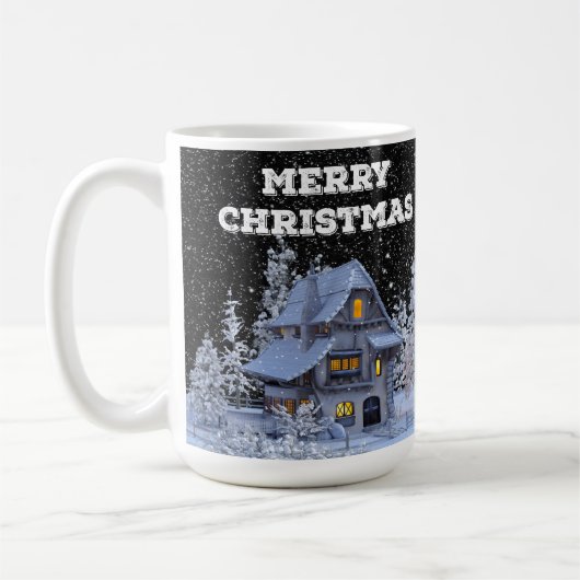 Winterlandschaft Snowy House Frohe Weihnachtsfeier Kaffeetasse (Links)