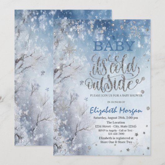 Winterlandschaft Tree Babydusche Einladung (Vorne/Hinten)