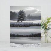 Winterlandschaft und Baum, Schwarz und Weiß - Kuns Einladung (Stehend Vorderseite)