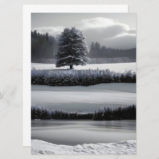 Winterlandschaft und Baum, Schwarz und Weiß - Kuns Einladung (Vorne/Hinten)