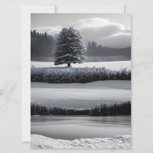 Winterlandschaft und Baum, Schwarz und Weiß - Kuns Einladung (Vorderseite)