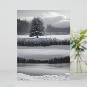 Winterlandschaft und Baum, Schwarz und Weiß - Kuns Einladung