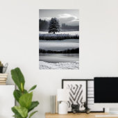 Winterlandschaft und Baum, Schwarz und Weiß - Kuns Poster (Heimbüro)
