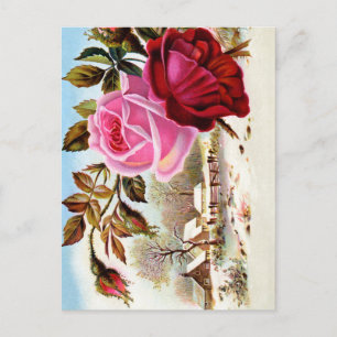 Winterlandschaft und Blumen Postkarte