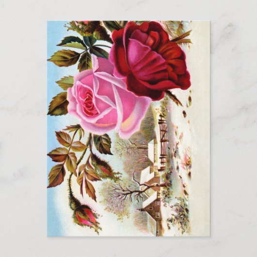 Winterlandschaft und Blumen Postkarte (Vorderseite)