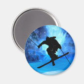 Winterlandschaft und Freestyle Skier Magnet (Vorderseite/Rückseite)