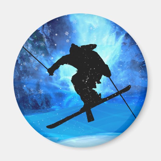 Winterlandschaft und Freestyle Skier Magnet (Vorne)