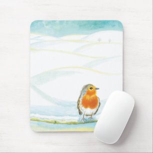 Winterlandschaft und Roter Robin Mousepad