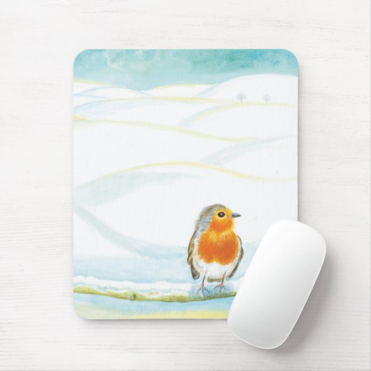Winterlandschaft und Roter Robin Mousepad (Mit Mouse)