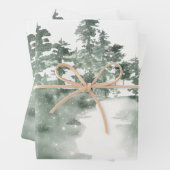 Winterlandschaft von schneegrünen und grauen Pinie Geschenkpapier Set (Beispiel)