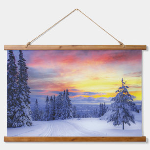 Winterlandschaft Wandteppich Mit Holzrahmen