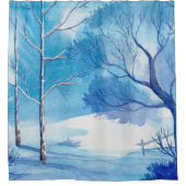 Winterlandschaft Wasserfarben Illustration Duschvorhang (Vorderseite)
