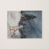 Winterlandschaft Wasserfarbenwolf Hirsch Puzzle (Horizontal)