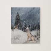Winterlandschaft Wasserfarbenwolf Hirsch Puzzle (Vertikal)